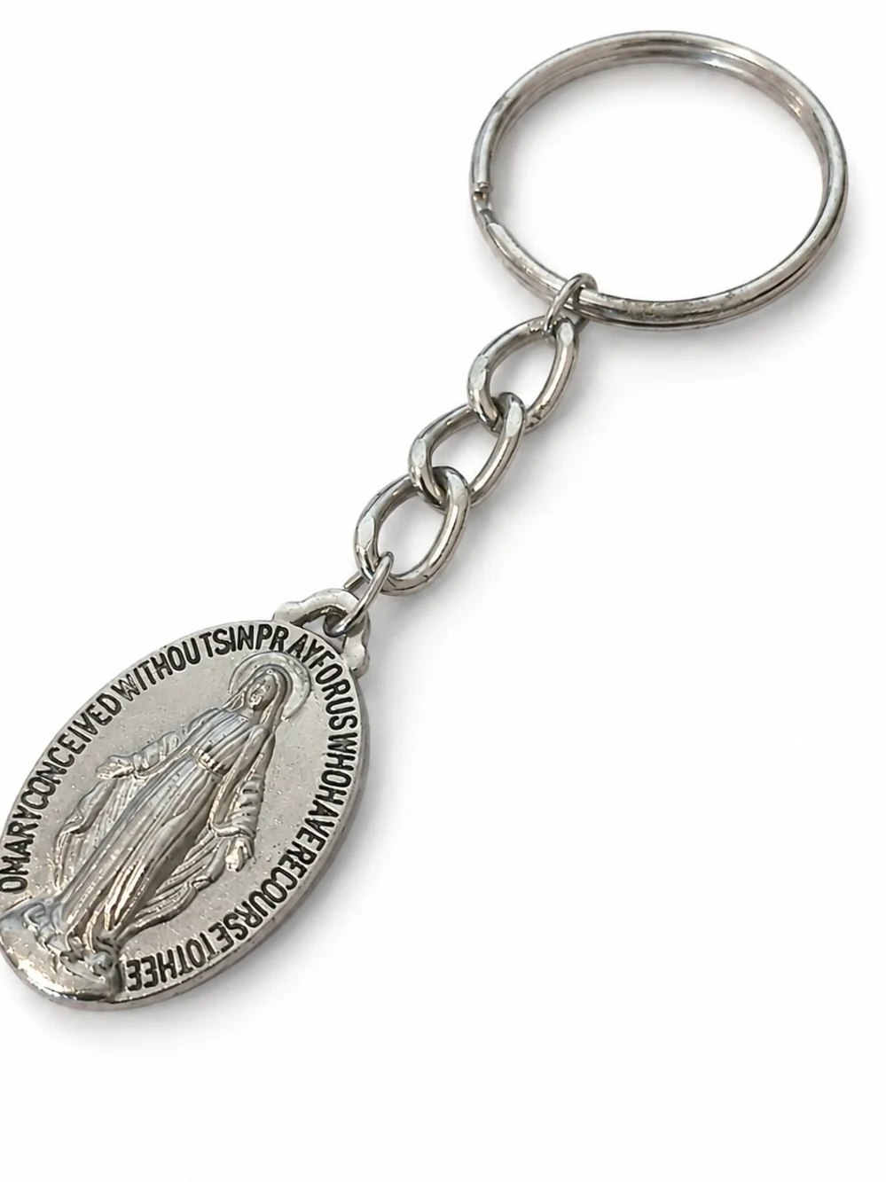 Silver Medal Keychain  - Virgin Mary Pendant
